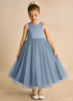 Azazie Solia Robe Demoiselle D'honneur Fillette Robe Princesse en Tulle Arc Bleu Poussiéreux image6