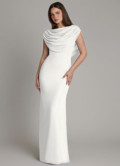 Azazie Hadley Bridesmaid Dresses White Mermaid Pleated Chiffon Dress image2