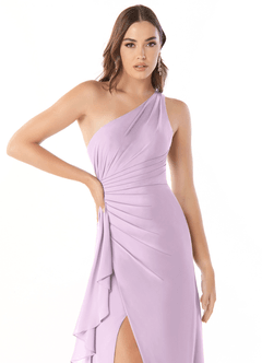 Azazie Maive Bridesmaid Dresses Frosted Lilac Sheath Pleated Ruffle Chiffon Dress image5