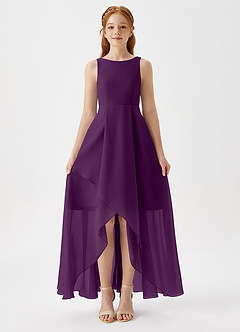 Azazie Lizette Junior Grape A-Line Pleated Chiffon Dress image3
