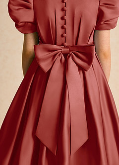 Azazie Miriam Flower Girl Dresses Terracotta Ball-Gown Pleated Matte Satin Dress image9
