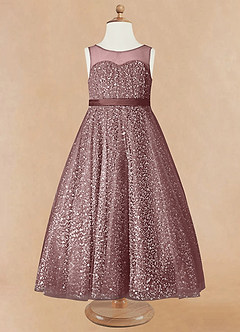 Azazie Siwa Flower Girl Dresses Vintage Mauve A-Line Beaded Tulle Dress image5