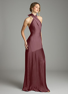 Azazie Nayeli Venta Final Vestido de Sangrado de Satén Elástico de Corte en A con Plisado image5