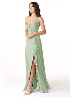 Azazie Tarni Robes de demoiselle d'honneur Robe Trapèze en Mousseline de soie Vert Sauge image3