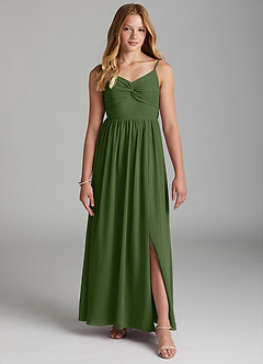 Azazie Zeya Junior Olive A-Line Chiffon Dress image3