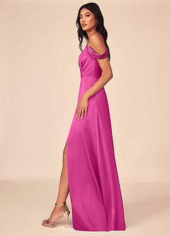 Azazie Ocean Brautjungfernkleider A-Linie V-Hals Gefaltet Stretch-Satin Kleid Fuchsia image3