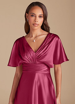 Azazie Pamela Bridesmaid Dresses Burgundy A-Line Pleated Metallic Satin Dress image1