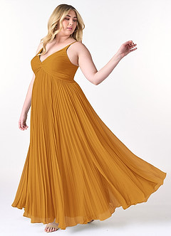 Azazie Raychelle Bridesmaid Dresses Butterscotch A-Line V-Neck Chiffon Dress image9