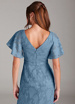 Azazie Ambrosia Bridesmaid Dresses Steel Blue A-Line Pleated Floral Burnout Dress image2
