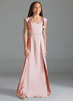 Azazie Bondi Junior Blushing Pink A-Line Side Slit Stretch Satin Dress image3