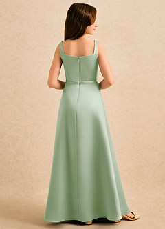 Azazie Emiko Girls Formal Flower Girl Dresses Dusty Sage A-Line Pleated Matte Satin Dress image2