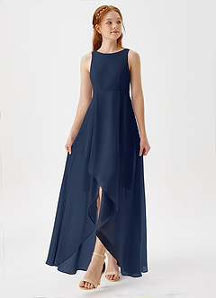 Azazie Lizette Junior Dark Navy A-Line Pleated Chiffon Dress image4