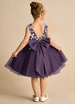 Azazie Butterfly Flower Girl Dresses Plum A-Line Lace Dress image1