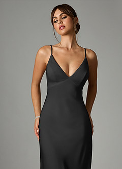 Azazie Stefania Vestidos de damas de honor Vestido de Negro de Satén Elástico de Corte en A image6