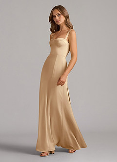 Azazie Amaris Bridesmaid Dresses Champagne A-Line Corset Stretch Satin Dress image4