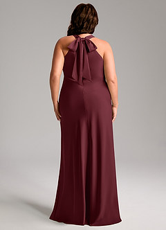 Azazie Doretta Bridesmaid Dresses Cabernet Mermaid Pleated Stretch Satin Dress image10