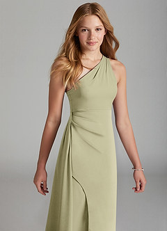 Azazie Maron Junior Pistachio A-Line Pleated Stretch Satin Dress image3