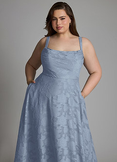 Azazie Shaude Bridesmaid Dresses Dusty Blue A-Line Pleated Floral Burnout Dress image10