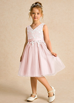 Azazie Butterfly Flower Girl Dresses Blushing Pink A-Line Lace Dress image4