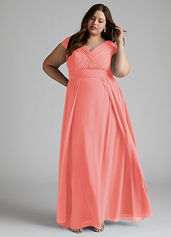 Azazie Organa Final Sale Coral A-Line Pleated Chiffon Dress image8