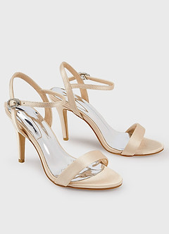 front Champagne Satin Ankle Strap High Heels