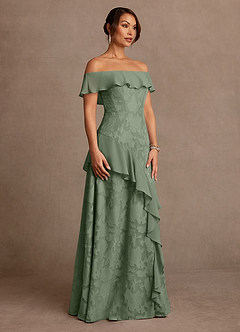 Azazie Marina Mother of the Bride Dresses Matcha A-Line Off the Shoulder Floral Burnout Dress image3