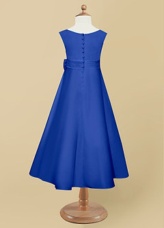 Azazie Lindy vestidos de niña de las flores Vestido de Azul Real de Satin Mate de Corte En A con Plisado image11