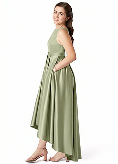 Azazie Inaya Junior Auburn A-Line with Belt Stretch Satin Dress image3