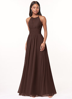Azazie Bonnie Bridesmaid Dresses Ganache A-Line Keyhole Ruched Chiffon Dress image1