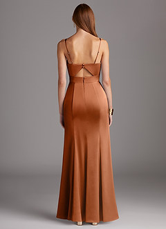 Azazie Shania At-home Try On Dresses Agave Sheath V-Neck Pleated Stretch Satin Dress image2