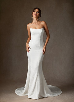 Azazie Serephina Wedding Dresses Diamond White Mermaid Strapless Floral Jacquard Dress image7
