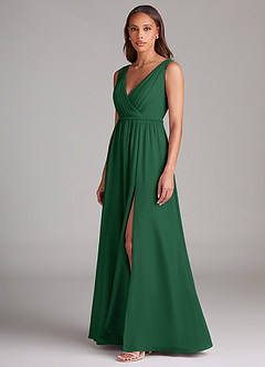 Azazie Tanicia Abiti da Damigella Abito A-Line in Chiffon Plissettato Verde Scuro image2