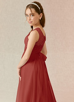 Azazie Georgette Junior Terracotta A-Line Lace Tulle Dress image6