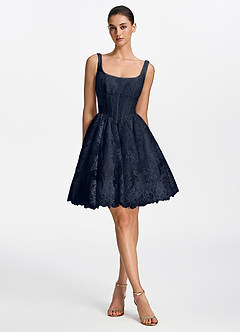 Laetitia Marine Minikleid mit eckigem Ausschnitt, Schnürung und Korsett image5