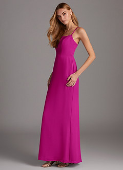 Azazie Tayla Bridesmaid Dresses Fuchsia Sheath Square Neckline Chiffon Dress image3