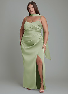Azazie Calandra Robes de demoiselle d'honneur Robe Fourreau en Satin extensible Plissé Vert Sauge image6
