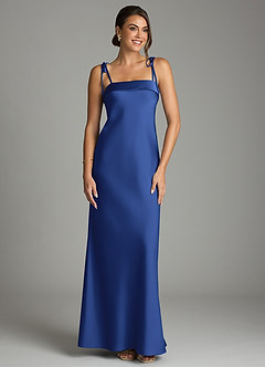 Azazie Ellia Bridesmaid Dresses Royal Blue Sheath Bow Stretch Satin Dress image1