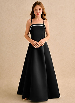 Azazie Izel Junior Formal Flower Girl Dresses Ivory Black A-Line Pleated Matte Satin Dress image6
