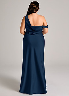 Azazie Madelyn Bridesmaid Dresses Dark Navy Mermaid One Shoulder Stretch Satin Convertible Dress image16