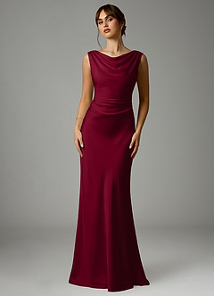 Azazie Kieryn Robes de demoiselle d'honneur Robe Sirène en Satin extensible Plissée Bourgogne image1