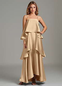 Azazie Azalea Robes de demoiselle d'honneur Robe Trapèze en Satin extensible Drapé Champagne image1