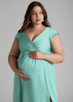 Azazie Allessia Gravid brudtärna klänningar Klänning A-Line Plisserad Golvlängd Stretch Satin image13