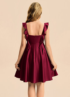 Azazie Kira Junior Burgundy A-Line Ruched Stretch Satin Dress image2