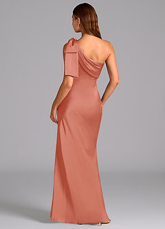 Azazie Yuanna Bridesmaid Dresses Salmon Pink Mermaid One Shoulder Stretch Satin Dress image2