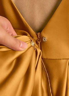 Azazie Cailee Flower Girl Dresses Butterscotch Ball-Gown Pleated Matte Satin Dress image5