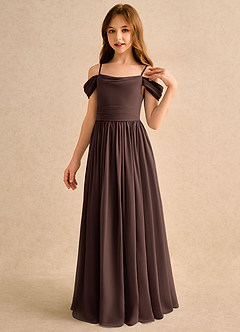 Azazie Shia Girls Formal Flower Girl Dresses Ganache A-Line Off the Shoulder Chiffon Dress image3
