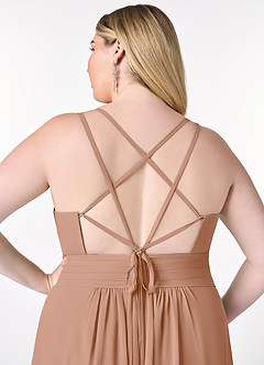 Azazie Farren Bridesmaid Dresses Champagne Rose A-Line Pleated Chiffon Convertible Dress image15