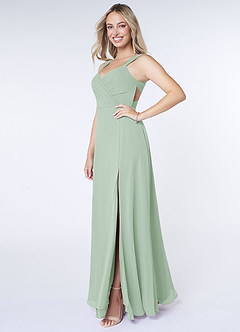 Azazie Nahrin Final Sale Agave A-Line V-Neck Pleated Chiffon Dress image3