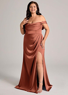 Azazie Johana Vestidos de damas de honor Vestido de Arcilla de Satén Elástico de Corte Sirena Convertible con Vestidos sin tirantes image10