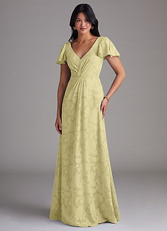Azazie Soren Bridesmaid Dresses Lemon Sorbet A-Line Pleated Floral Burnout Dress image4
